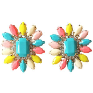 NWT  multicolour flower earrings turquoise yellow